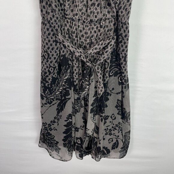 Diane Von Furstenberg Ria Floral Print Belted Pleats Chiffon Dress Black 6 - Picture 6 of 11